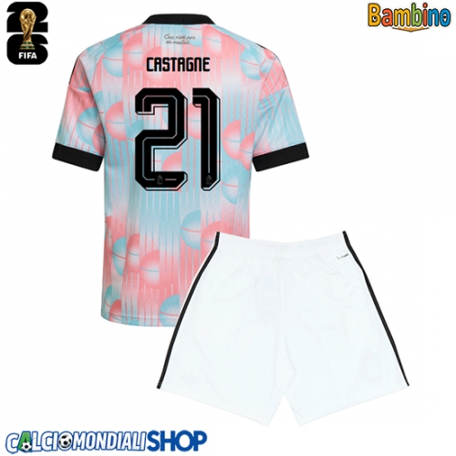 Maglie da calcio Belgio Timothy Castagne #21 Seconda Maglia Bambino Mondiali 2026  Manica Corta (+ Pantaloni corti)